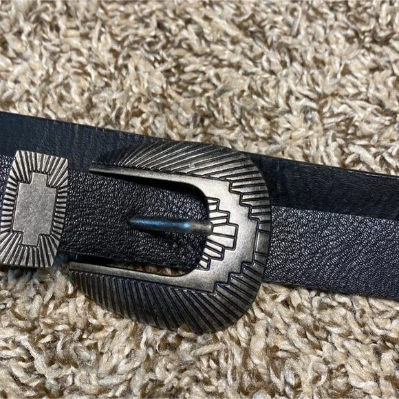 Double Buckle Western Rodeo Black & Silver 100% PU Belt S - Picture 3 of 7
